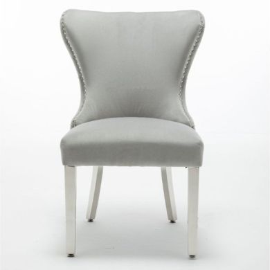 Florence Button Back Velvet Dining Chair In Light Grey