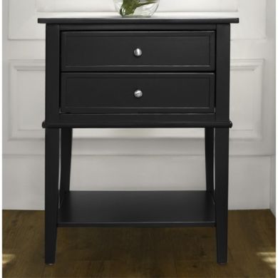 Franklin Wooden Bedside Table In Black With 2 Drawers