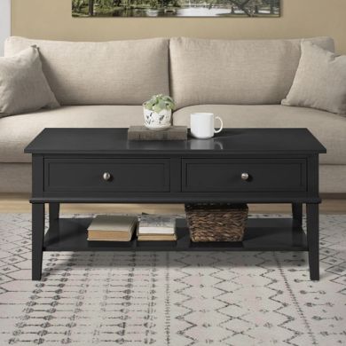 Franklin Wooden Coffee Table In Black With 2 Drawers
