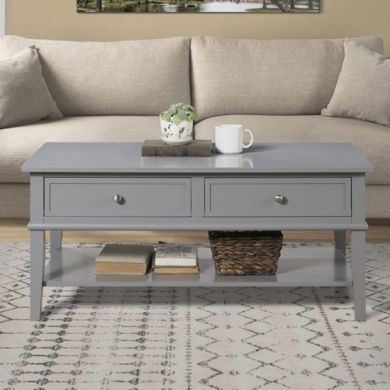 Franklin Wooden Coffee Table In Grey With 2 Drawers