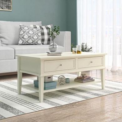 Franklin Wooden Coffee Table In White With 2 Drawers