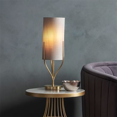 Fraser Natural Fabric Cylinder Shade Table Lamp In Satin Brass