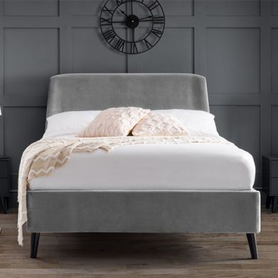 Frida Curved Velvet Double Bed In Grey
