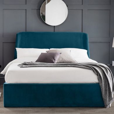 Frida Curved Velvet Storage Ottoman Double Bed In Teal