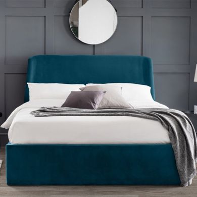 Frida Curved Velvet Storage Ottoman King Size Bed In Teal