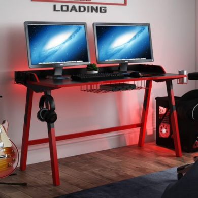 Fuego Wooden Gaming Desk In Black And Red