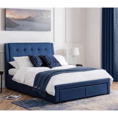 Fullerton Linen Fabric Super King Size Bed With Drawers In Blue