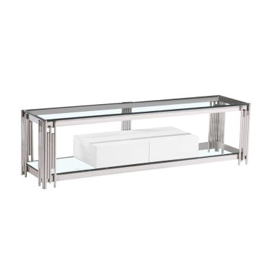 Fulvia Clear Glass TV Stand With White High Gloss Drawer