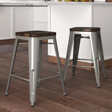 Fusion Silver Metal Counter Backless Stools In Silver