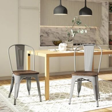 Fusion Silver Metal Dining Chairs In Pair