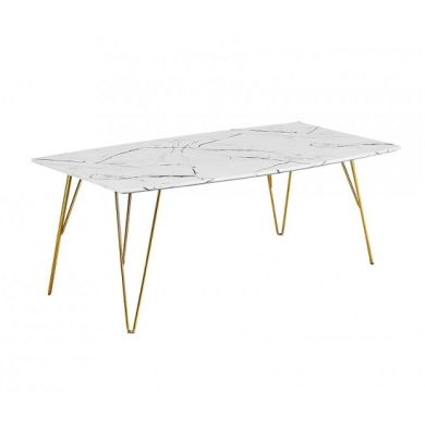Fusion White Marble Coffee Table With Gold Metal Legs
