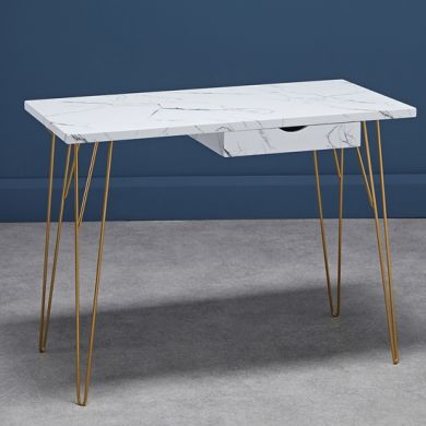 Fusion Wooden Laptop Desk And 1 Drawer In White Marble Effect