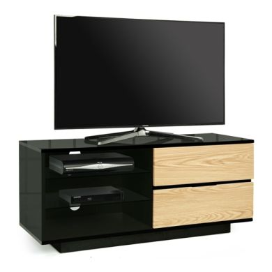 Gallus Ultra Wooden TV Stand In Black High Gloss With 2 Oak Drawers