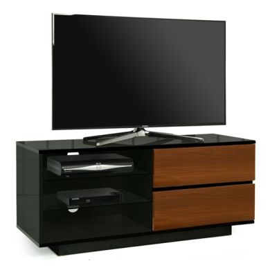 Gallus Ultra Wooden TV Stand In Black High Gloss With 2 Walnut Drawers