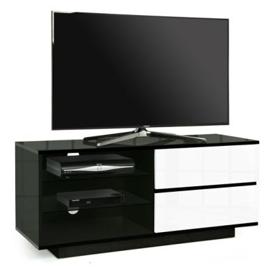 Gallus Wooden TV Stand In Black High Gloss With 2 White Drawers