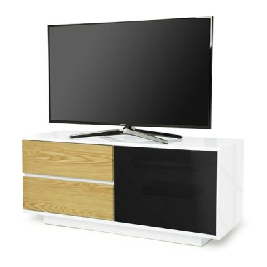 Gallus Wooden TV Stand In White High Gloss With 2 Oak Drawers