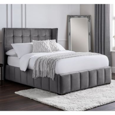 Gatsby Velvet King Size Bed In Light Grey