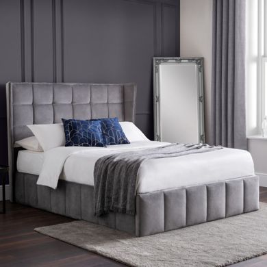 Gatsby Velvet Double Bed With Storage In Light Grey