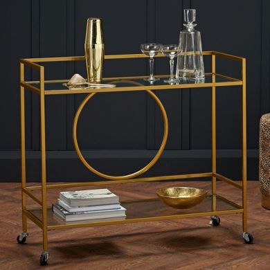 Gatsby Clear Glass Shelves Drinks Trolley In Gold