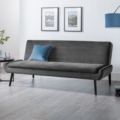 Gaudi Velvet Sofabed In Grey With Black Tapered Legs