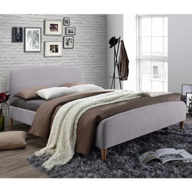 Geneva Fabric Upholstered Double Bed In Light Grey