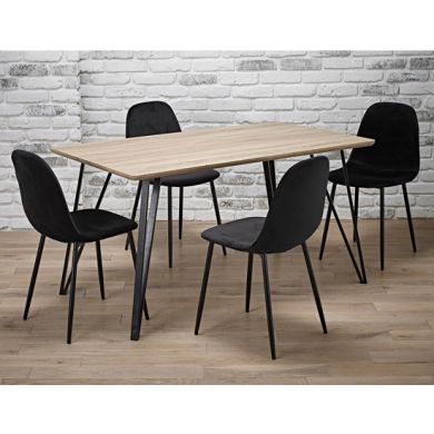 Genoa Wooden Dining Set In Oak With 4 Black Chairs