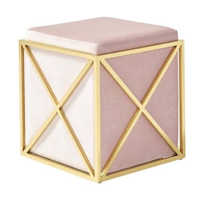 Georgia Velvet Upholstered Accent Stool In Pink With Gold Frame