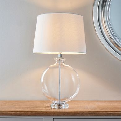 Gideon White Linen Cylinder Shade Table Lamp In Polished Nickel