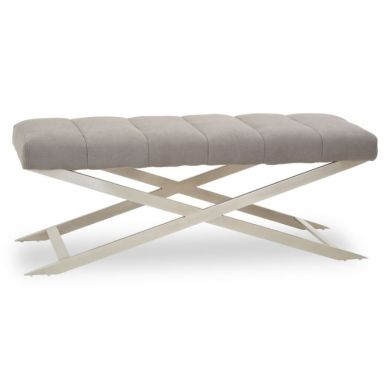 Gilden Fabric Upholstered Hallway Bench In Grey With Cross Legs