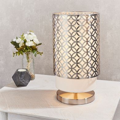 Gilli Vintage White Fabric Shade Table Lamp In Satin Nickel