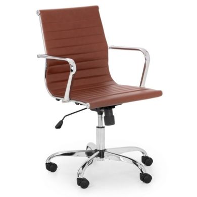 Gio Faux Leather Home And Office Chair In Brown And Chrome