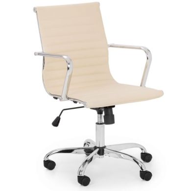 Gio Faux Leather Home And Office Chair In Ivory And Chrome