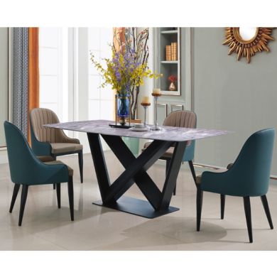 Glendale Natural Stone Marble Dining Set With 4 PU Chairs