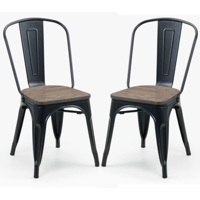 Grafton Mocha Elm Wooden Seat Metal Dining Chairs In Pair