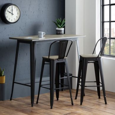 Grafton Wooden Bar Table In Mocha Elm With 2 Stools