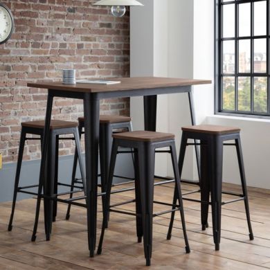 Grafton Wooden Bar Table In Mocha Elm With 4 Backless Bar Stools