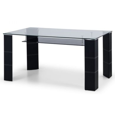Greenwich Clear Glass Dining Table With Black Leather Covered Legs