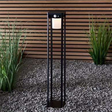 Hallam Outdoor Bollard Post In Textured Black With White Pc Diffuser