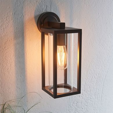 Hamden Outdoor Wall Light In Textured Black With Clear Glass Diffuser