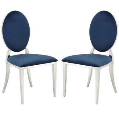 Hampton Blue Velvet Upholstered Dining Chairs In Pair