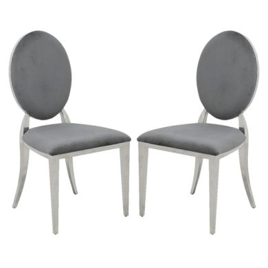 Hampton Dark Grey Velvet Upholstered Dining Chairs In Pair