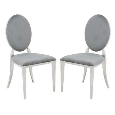 Hampton Light Grey Velvet Upholstered Dining Chairs In Pair
