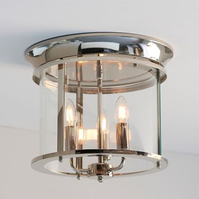 Hampworth 3 Lights Clear Glass Shade Flush Ceiling Light In Bright Nickel