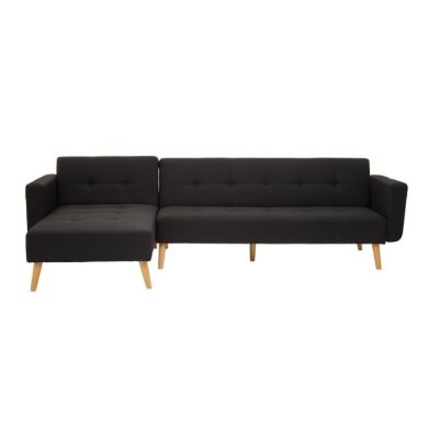 Hansa Velvet Upholstered Corner Sofa Bed In Black With Oak Wooden Legs