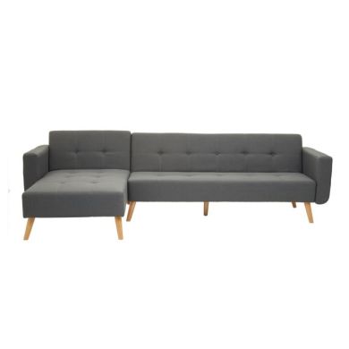 Hansa Velvet Upholstered Corner Sofa Bed In Grey With Oak Wooden Legs
