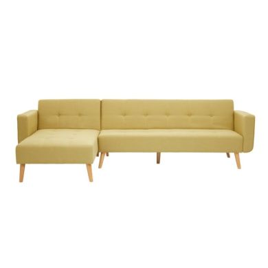 Hansa Velvet Upholstered Corner Sofa Bed In Olive With Oak Wooden Legs
