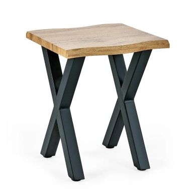 Harvey Square Wooden Lamp Table In Oak With Matt Black Steel Crossed Legs