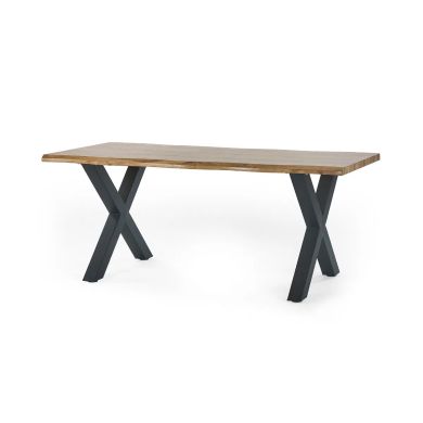 Harvey Wooden Dining Table In Oak With Matt Black Steel Crossed Legs
