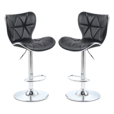 Harlow Black Faux Leather Bar Stools In Pair With Chrome Base