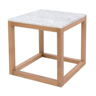 Harlow White Marble Top End Table With Oak Legs